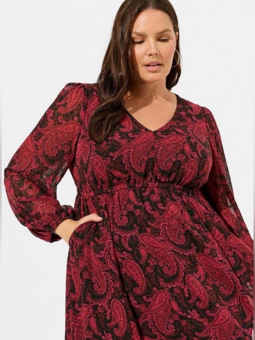 NWT Torrid Tea Length Clip Dot Open Back A-Line Dress Size 4X Long Sleeve
